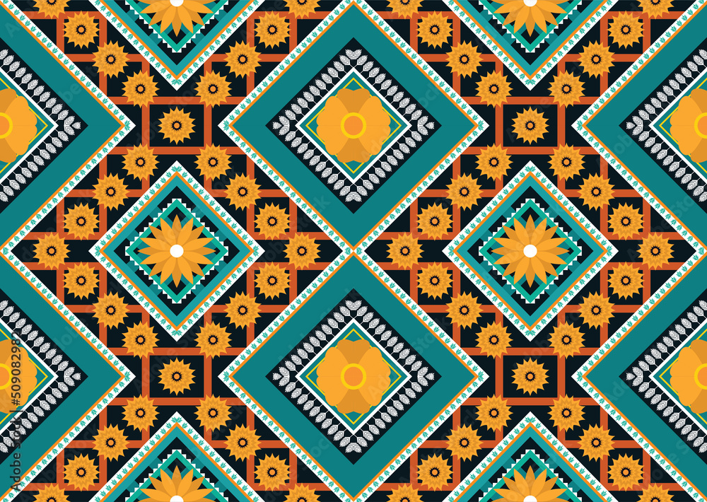 Geometric ethnic flower pattern for background,fabric,wrapping,clothing,wallpaper,Batik,carpet,embroidery style. Geometric ethnic flower pattern for background,fabric,wrapping,clothing,wallpaper,Batik,carpet,embroidery style.