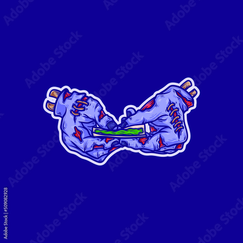 a vector illustration of zombie hands rolling a weed blunt