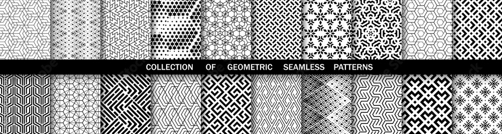 Geometric set of seamless black and white patterns. Simpless vector graphics