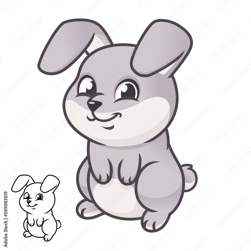 Cute Happy Baby Bunny Standing with Black and White Line Art Drawing Cute Happy Baby Bunny Standing with Black and White Line Art Drawing