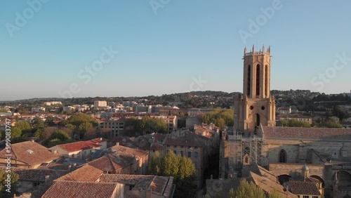 view of a city in the south of France during sunrise