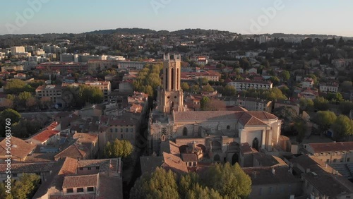 view of a city in the south of France during sunrise photo