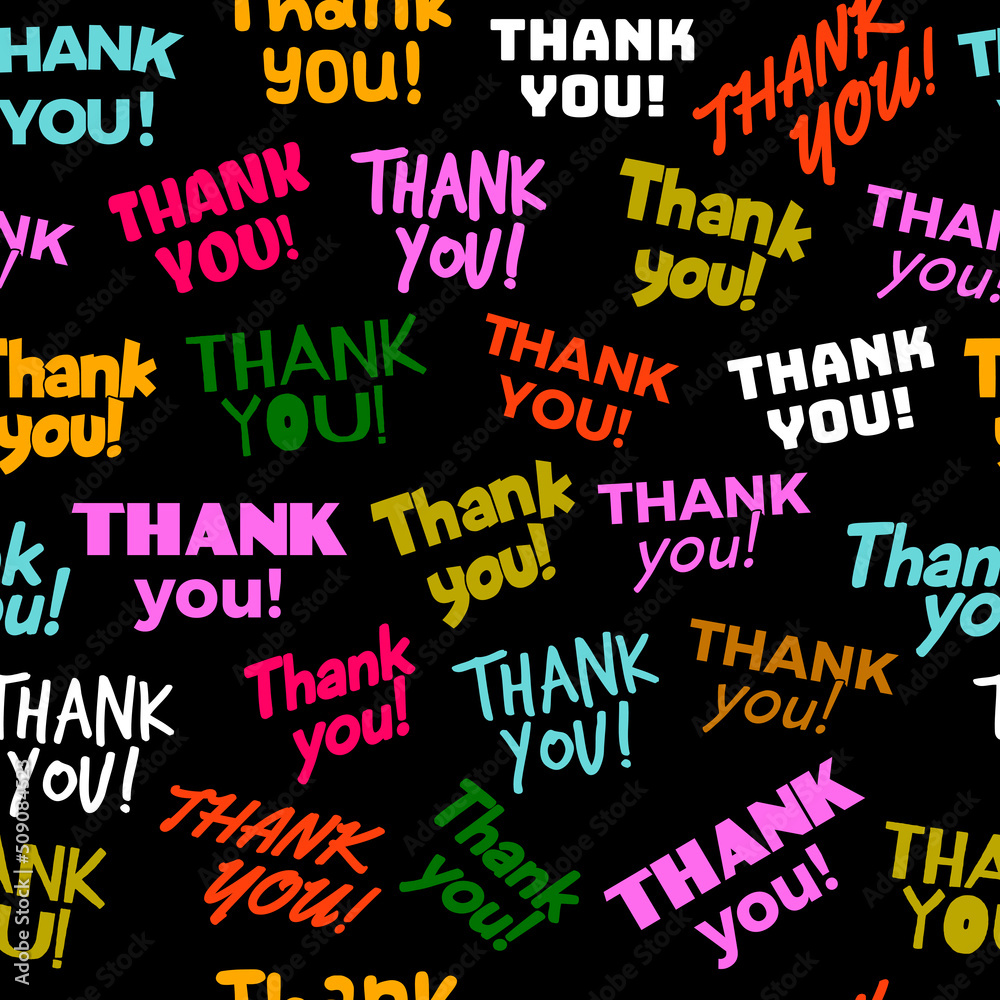 Thank you pattern. Decorative words templates with handwriting colored text recent vector seamless background