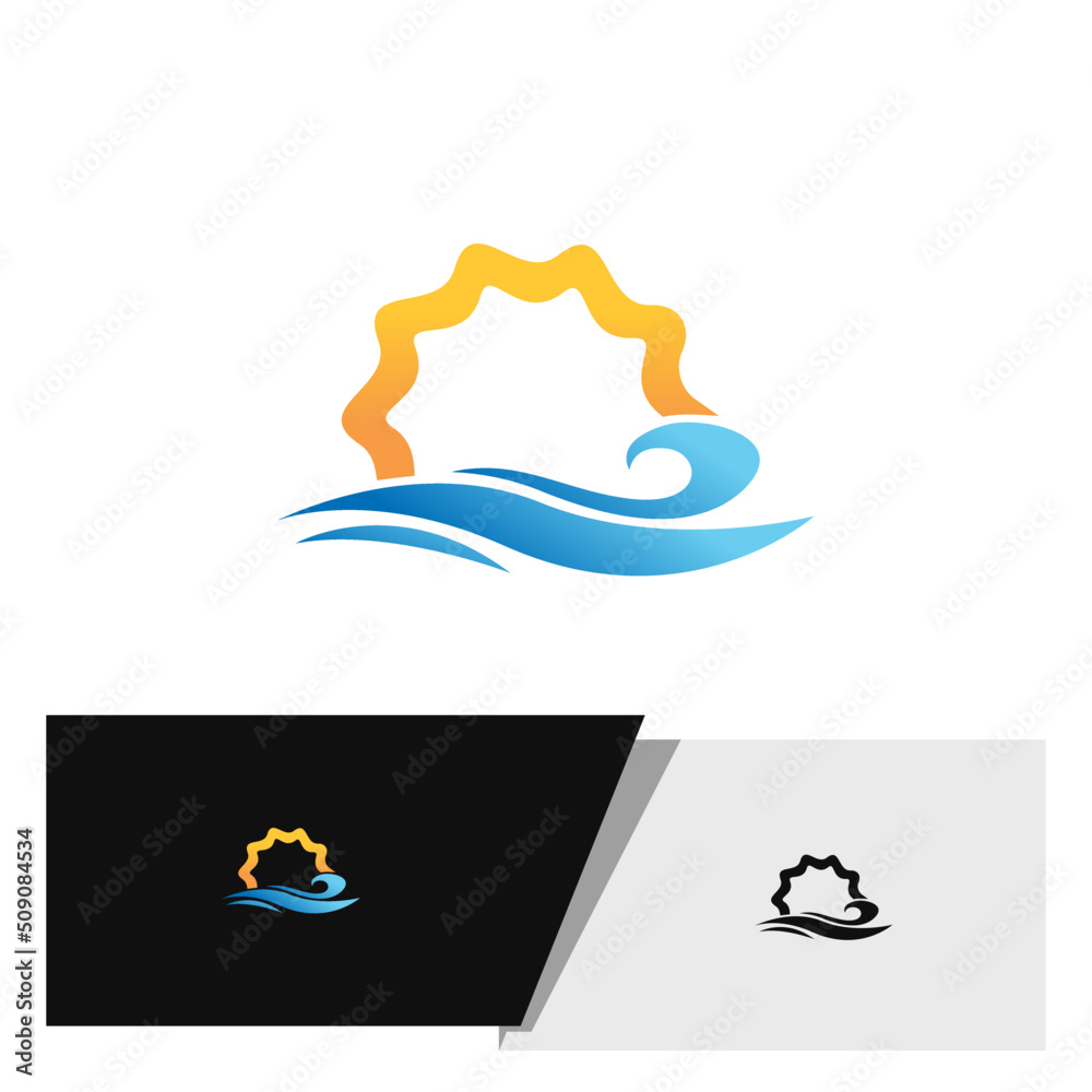 illustrative logo of sun and ocean rip curl in blue and orange color