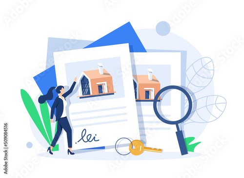 beautiful house with mortgage application form, loan form. agreement for a house in a real estate agent concept