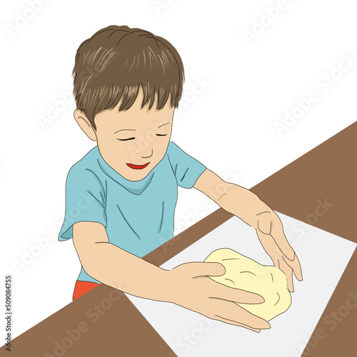 [人物イラスト]ピザ・料理をする子供・男の子
