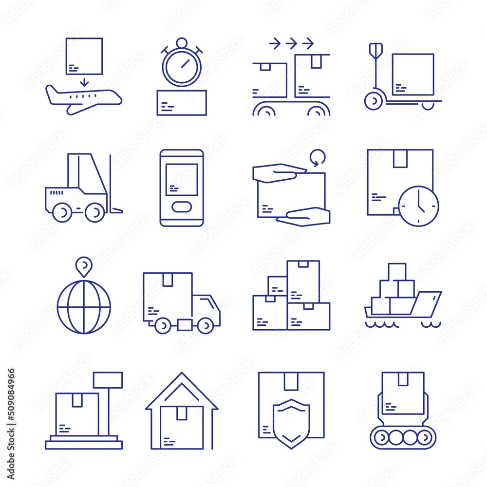 Delivery storage icon. Logistic symbols shipping and transportation packages warehouse storage boxes garish vector pictograms and symbols Delivery storage icon. Logistic symbols shipping and transportation packages warehouse storage boxes garish vector pictograms and symbols