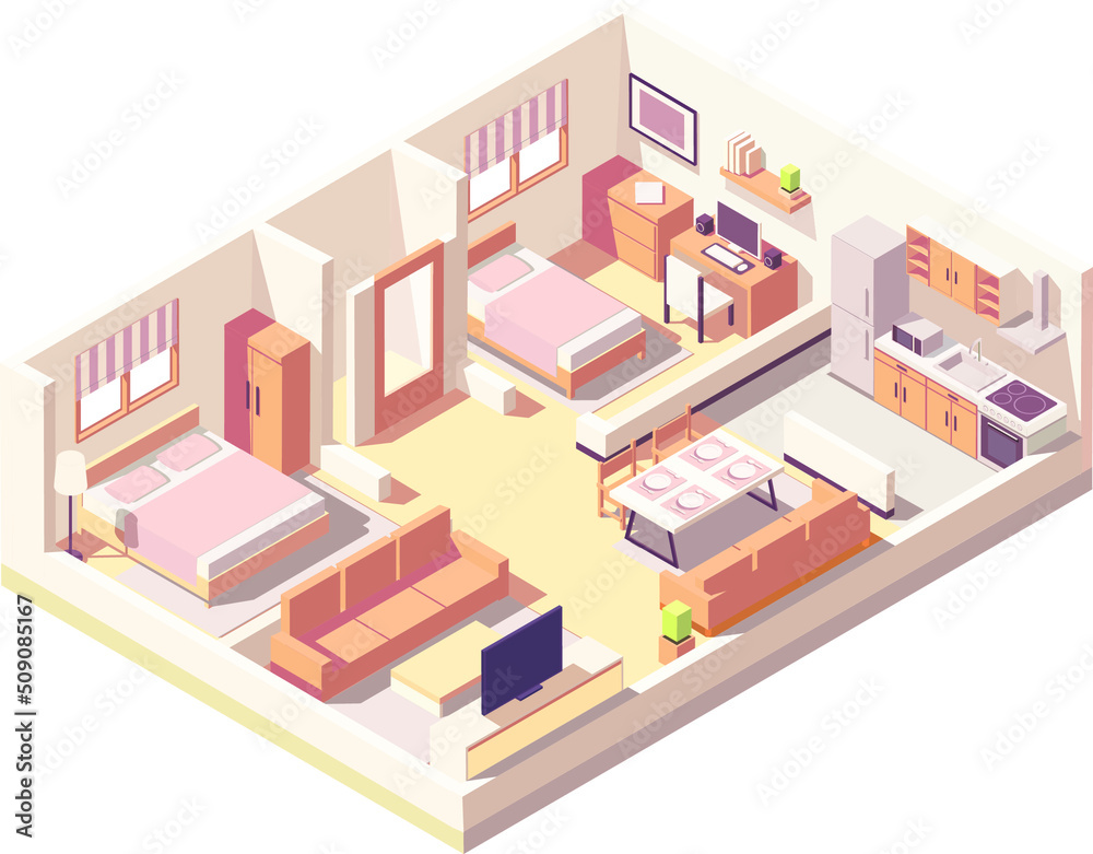isometric room with furniture Vector illustration