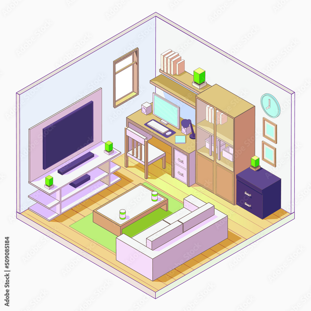 isometric living room with furniture cartoon style Vector illustration isometric living room with furniture cartoon style Vector illustration