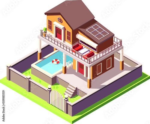 isometric  house with swimming pool Vector illustration