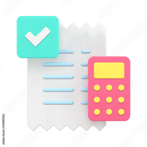 White ragged paycheck business legal form tax calculation front view realistic 3d icon vector