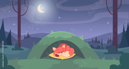 Sleeping animal. Wild characters relaxing napping on pillow exact vector cartoon background