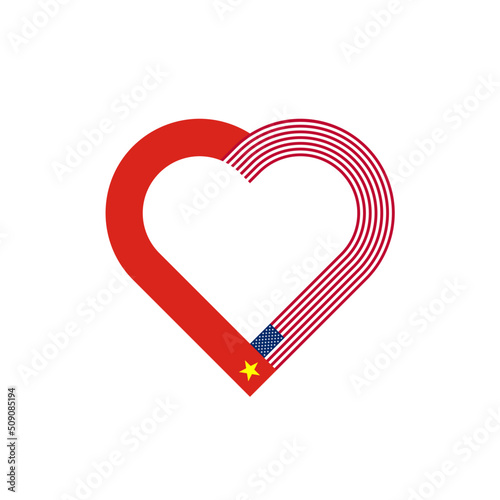 unity concept. heart ribbon icon of vietnam and united states flags. vector illustration isolated on white background