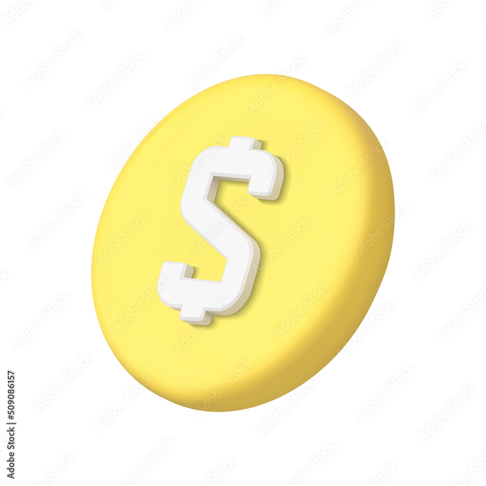 Realistic diagonal placed American dollar circle badge yellow glossy 3d icon template vector