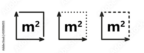 Square Meter icon. M2 sign. Flat area in square metres . Measuring land area icon. Place dimension pictogram. Vector outline illustration isolated on white background.