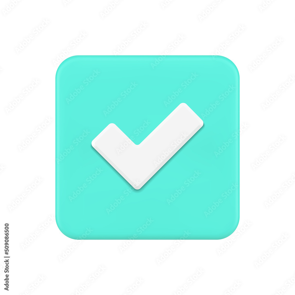 Done checkmark green glossy square button realistic 3d icon vector illustration decorative design Done checkmark green glossy square button realistic 3d icon vector illustration decorative design