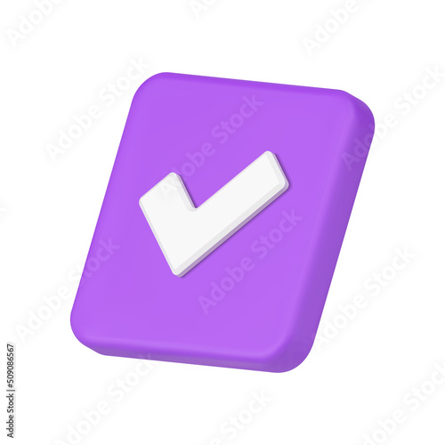 Violet done checkbox diagonal placed check mark square button isometric 3d icon vector illustration