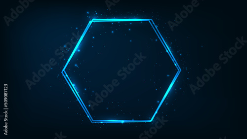 Neon double hexagon frame with shining effects