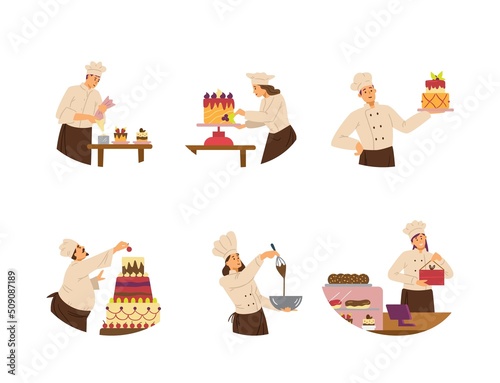 Bakers and confectioners characters set of flat vector illustration isolated.