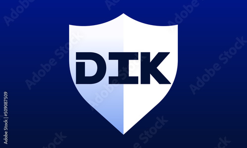 DIK shield logo design on blue background vector template | monogram logo | abstract logo | wordmark logo | letter mark logo | business logo | brand logo | flat logo, minimalist logo.