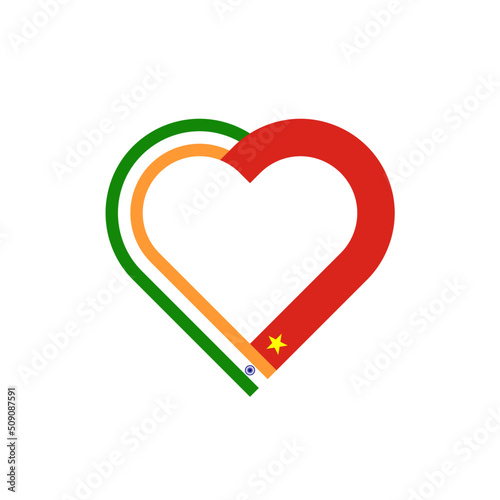unity concept. heart ribbon icon of india and vietnam flags. vector illustration isolated on white background
