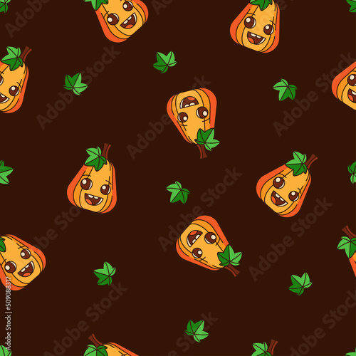 Seamless pattern with cute pumpkins. For your Halloween design. Symbols of a happy Halloween holiday. Vector illustration