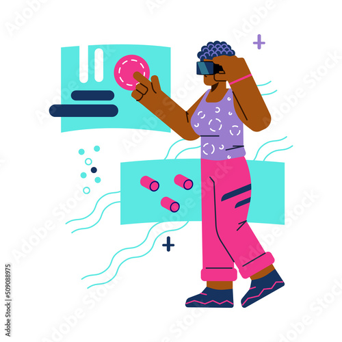 Metaverse technology of user interface 3D experience, flat vector isolated.