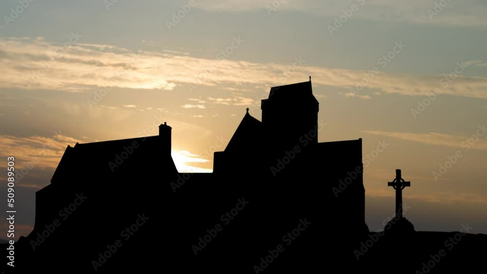 Iona Abbey and St. John's Cross: Time Lapse at Sunrise with Beautiful Sky, Scotland, UK Iona Abbey and St. John's Cross: Time Lapse at Sunrise with Beautiful Sky, Scotland, UK