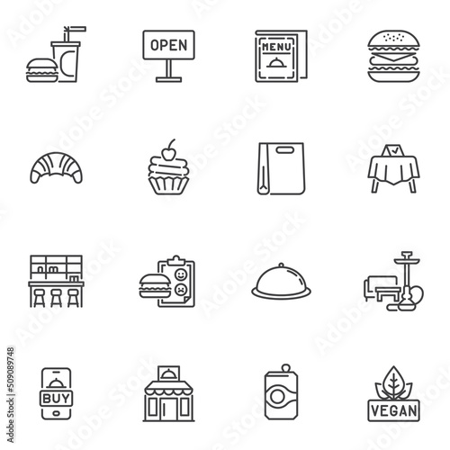 Restaurant menu line icons set