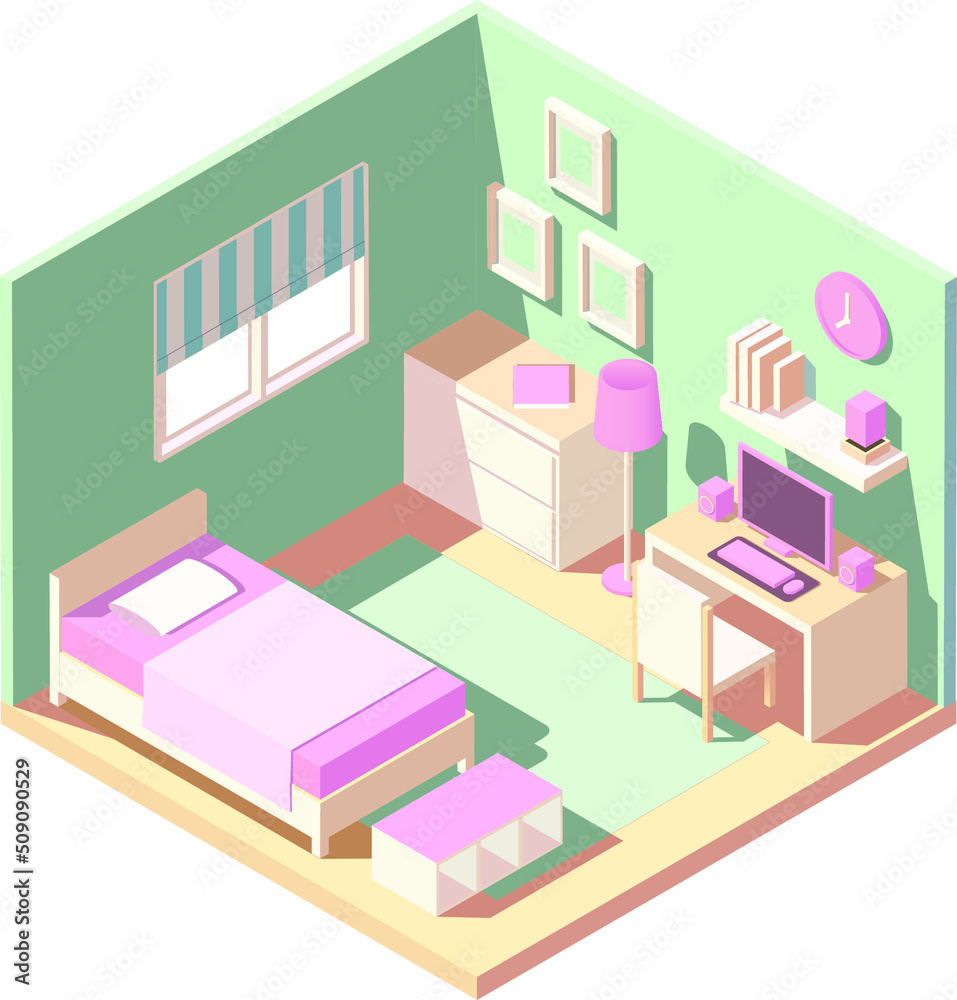 isometric Modern bedroom interior vector illustration isometric Modern bedroom interior vector illustration