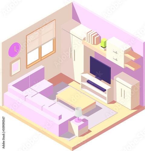 isometric pink Modern bathroom interior vector illustration © NoteKub