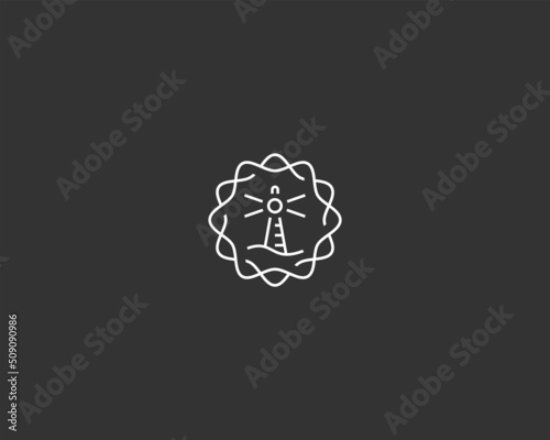 Lighthouse emblem. Marine badge minimalistic outline symbol