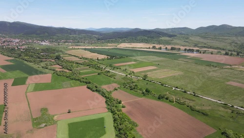 Spring Aerial view of rural land near town of Godech, Sofia region, Bulgaria photo