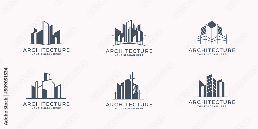set architecture logo template inspiration. collection of building architect set design.
