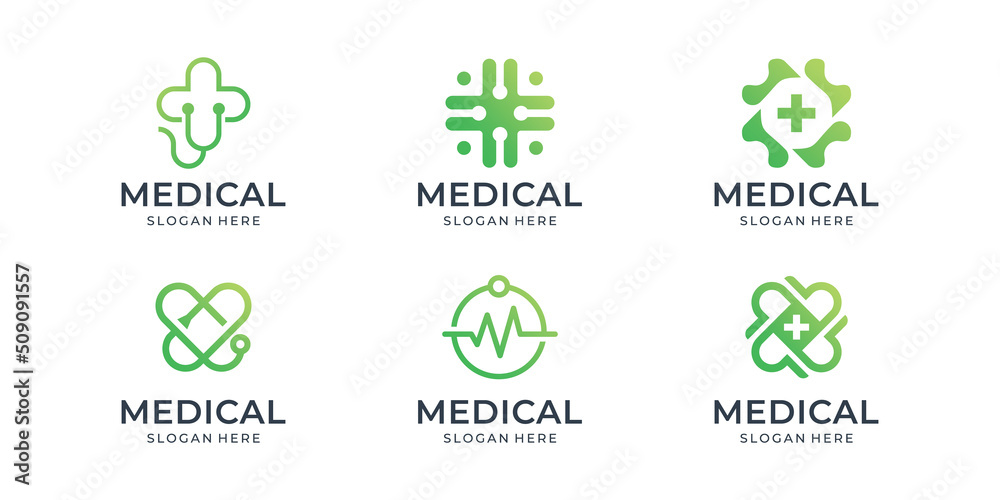 Vector set of medical logo template inspiration. collection of medical health with gradient color. Vector set of medical logo template inspiration. collection of medical health with gradient color.