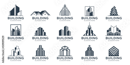 building logo design inspiration architecture sets, real estate logo design collection build.