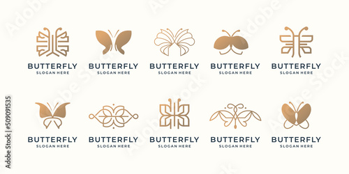collection luxury butterfly logo design inspiration minimalist butterfly concept gold color design
