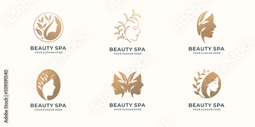 beauty logo set template. inspiration feminine beauty woman with gold color branding design