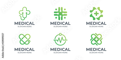 Vector set of medical logo template inspiration. collection of medical health with gradient color.