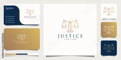 justice law firm premium logo design. law firm, logo design and business card template. Premium Vector