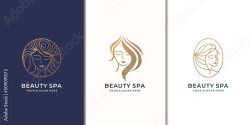 inspiration beauty woman logo set design. luxury beauty spa, feminine woman logo, golden color.