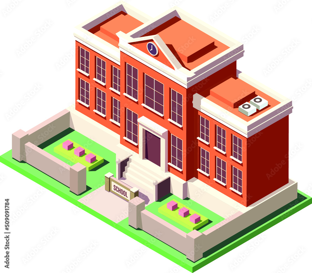 isometric School building Vector illustration