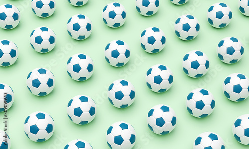 Football soccer balls flat lay background