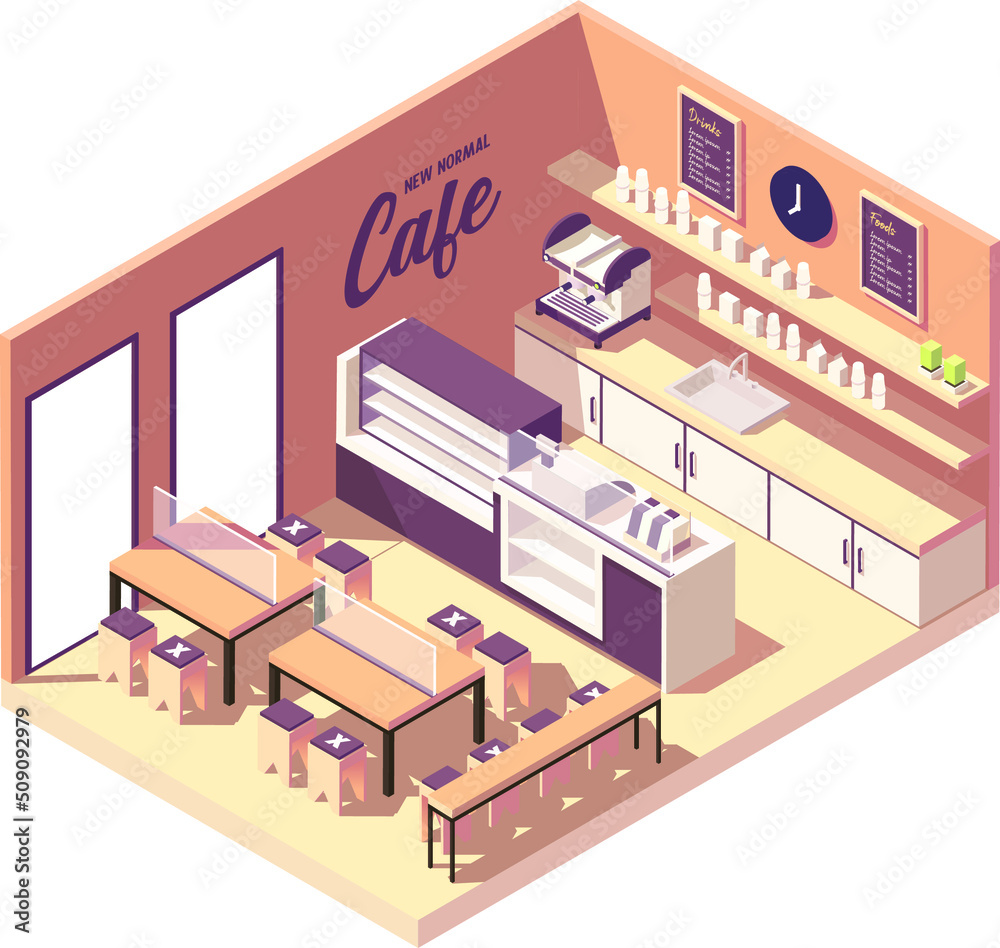isometric cafeteria coffee shop in new normal isometric cafeteria coffee shop in new normal