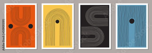 Trendy set of abstract creative minimal artistic hand sketched compositions