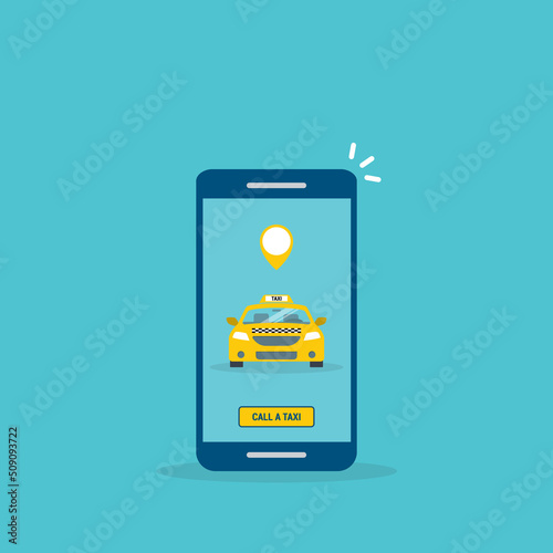 Taxi online service on mobile application with yellow taxicab and location. Get a taxi. Concept for order taxi service. 
