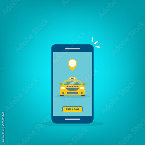 Taxi online service on mobile application with yellow taxicab and location. Get a taxi. Concept for order taxi service. 