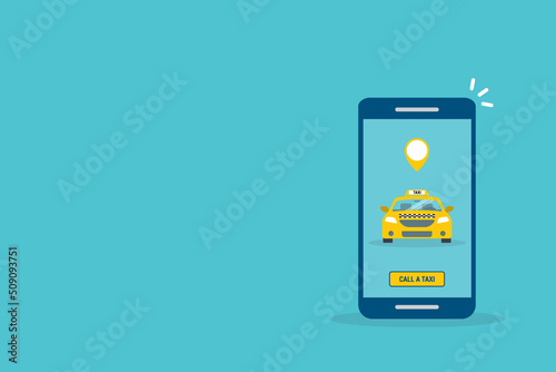Taxi online service on mobile application with yellow taxicab and location. Get a taxi. Concept for order taxi service. 