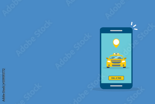 Taxi online service on mobile application with yellow taxicab and location. Get a taxi. Concept for order taxi service. 