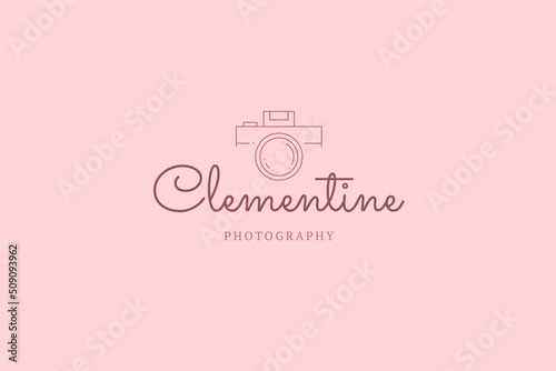Minimalist retro photo video camera professional photographer business card line art logo vector
